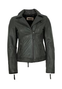 PUNCHBALL® - Damen Lederjacke Lammnappa grau-petrol - grau-petrol