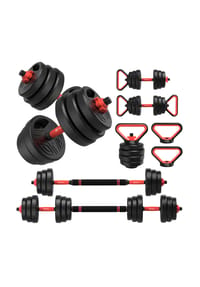 HOME FITNESS CODE - 26 kg Hantelset aus Zement mit Langhantel-Verbindungsstange für Ganzkörper-Krafttraining Zuhause - rot