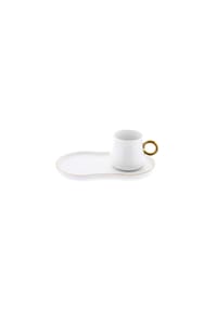 mulex® - Elegantes 12-teiliges Mokkatassen-Set aus Porzellan - 100 ml, - Weiß/Gold 6 x 6 cm