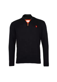 U.S. POLO ASSN. - Herren Strickpullover mit Stehkragen - Half Zip, Logo, Baumwolle - Beige