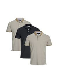 JACK & JONES - Poloshirt 3er Pack Paulos - Slim Fit - Beige / schwarz