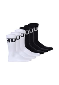 HUGO - Herren Socken, 6er Pack - QS Iconic CC, gerippt, Logo, Baumwollmischung - Schwarz