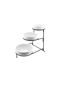 ALMINA® - Servierplatten 3 Schalen Porzellan in Weiß Ständer in - Schwarz OneSize