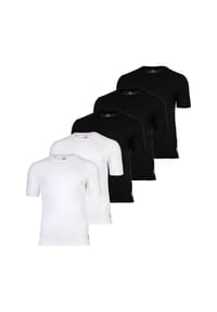 FC BARCELONA - Herren T-Shirts, 5er Pack - U-Neck Undershirts, Baumwolle, Rundhals, Logo, einfarbig - Schwarz/Weiß