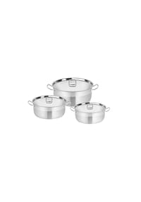 ALMINA® - Vitalia 6-teiliges Edelstahl-Kochtopfset - 3 Töpfe mit Deckel - Silber 6-teilig