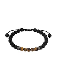 TRUE REBELS - Armband Edelstahl Lavastein schwarz Tigerauge braun Textil (schwarz) - gunmetal