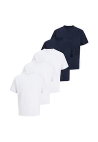 JACK & JONES - T-Shirt 5er Pack Organic Relaxed - Creme / dunkelblau
