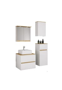 VCM. - 5-tlg. Waschtisch Set mit Keramikbecken, Badschrank mit 2 Softclose-Schubladen, Midischrank, Hängeschrank, Spiegelschrank mit Beleuchtung und Steckdose, Maße Unterschrank H. 51 x B. 60 x T. 47 cm, Cosila-A - Anthrazit