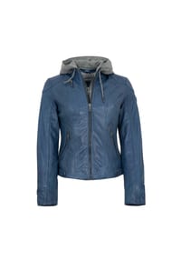 Mauritius LEATHERWEAR - Damen Lederjacke Lammnappa Kapuze blau - blau