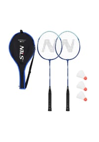 COFI - NILS Badminton Schlägerset aus Stahl mit 2 Schlägern und Federbällen - Blau 68 x 20 x 5 cm