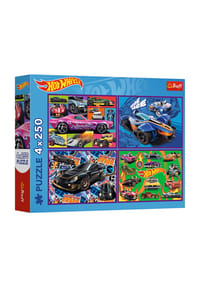 Trefl - Puzzle Mattel Hot Wheels, Kinderpuzzle, Kinder, 4 x 250 Teile, 32 x 24 cm - 
