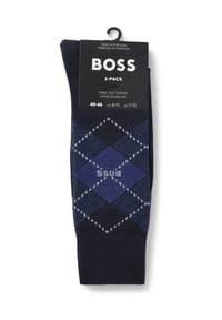 BOSS Herren Socken 2er-Pack – Argyle-Muster & Einfarbig, Baumwollreich, Normal Lang