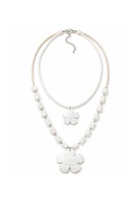 collezione alessandro® - Kurze Kette Shellflower zweireihige Kette mit Muschel-Blüten - weiß