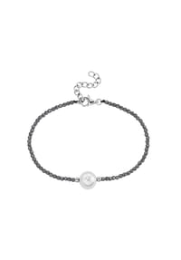 SMART JEWEL® - Armband mit Edelstein-Kugeln + Muschelkern-Perle, Silber 925 - grau