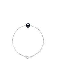 Pearls & Colors - Singapur-Armband mit Süßwasser-Zuchtperle, 8-9 mm - Weißgold/Schwarz