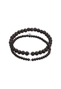 KUZZOÍ - Armband Lava Onyx Edelstein Perlen Set 925 Silber - Silber