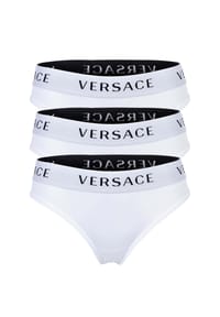VERSACE - Damen Slips 3er Pack - Unterwäsche, Unterhose, Baumwolle, Logobund, einfarbig - Schwarz