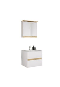 VCM. - 3-tlg. Waschtisch Set mit Keramikbecken, Badschrank mit 2 Softclose-Schubladen, Spiegelschrank mit Beleuchtung und Steckdose, Maße Unterschrank H. 51 x B. 61 x T. 47 cm, Cosila-I - Anthrazit