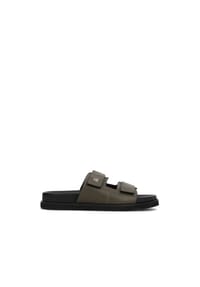 ONE ELEMENT - Mules aus khakifarbenem Leder mit Klettverschluss-Schnürchen - Khaki