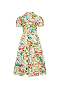 QUEEN KEROSIN - A-Linien-Kleid mit Gardasee-Artwork Lago Di Garda - beige