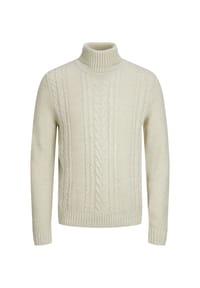 JACK & JONES - Pullover Craig mit Rollkragen und Zopfmuster - weiß