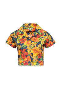 QUEEN KEROSIN - Hemdbluse mit tropischem Allover-Print Hibiskus - mehrfarbig
