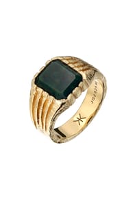 KUZZOÍ - Ring Rechteck Quarz Grün 925 Sterling Silber Vergoldet - Gold