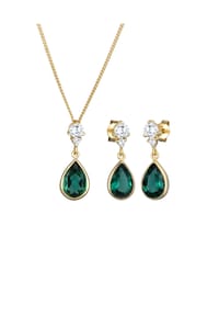 elli. PREMIUM - Schmuckset Elli Premium Schmuckset Tropfen Quarz Kristall Elegant 925 Silber Vergoldet - Grün