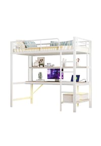 KOMHTOM - Hochbett 90x200cm mit usb und Steckdose, Metall, Weiß - Weiß