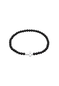 KUZZOÍ - Armband Onyx Perlen Kreuz Vintage 925 Silber - Schwarz