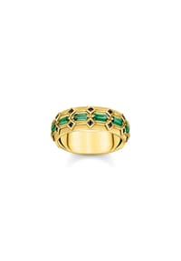Thomas Sabo Rebel at heart - Ring Krokodilpanzer breit mit smaragdgrünen Steinen - gelbgoldfarben, schwarz, grün