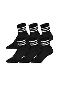 HUDDLE® - Unisex Socken, 6er Pack - Streifen, Logo, Short Crew, Sportsocken, einfarbig - Schwarz