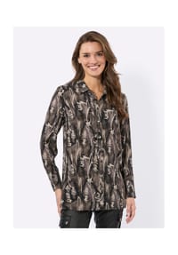 Witt - Longbluse - dunkeltaupe-schwarz-bedruckt