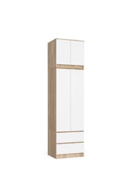 Akord - Kleiderschrank S60 mit Aufsatz, 2 Türen, 2 Schubladen und 3 Einlegeböden - sonoma-eiche