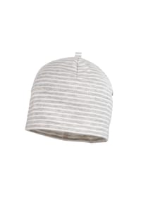 maximo® - GOTS BABY-Beanie, Ringeljersey UV 50 - camelia-weiß