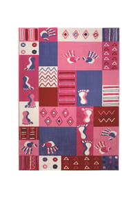 WECONhome - Kinderteppich Hands & Feet - Patchwork mit Handabdrücken - pink rot