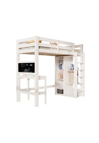 KOMHTOM - Kinderbett 90x200cm mit zwei Aufbewahrungshockern, rosafarbener Samtstoff - Weiß