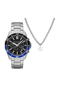 ARMANI EXCHANGE - Herren Uhren-Set "AX7166SET", Chronograph und Halskette - SILBER