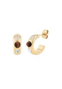 NOELANI - Creolen für Damen, Edelstahl, Tigerauge, Zirkonia synth. - Gold