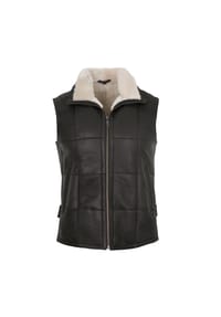 MADDOX - Herren Lederweste Lammnubuk Lammfell dunkelbraun-beige - dunkelbraun