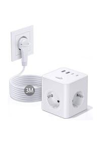 MANIKE - USB 8-in-1-Steckdosenleiste mit flachem Stecker und Schalter - 
