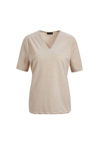 GOLDNER - Braunes Halbarm-Shirt mit Glanzeffekt - beige