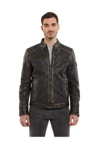 JILANI - Herren Lederjacke Lammnappa Bikerjacke schwarz-beige - schwarz-beige