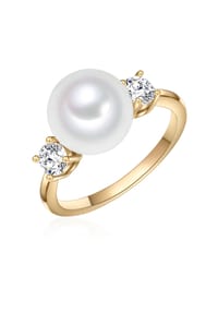 Luluandjane - Damen Ring aus Messing in Gelbgold mit Zirkonia und Muschelkernperle - gelbgold