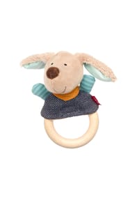 sigikid® - Hügge Hug Fingerpuppe-Greifring Hund, Blau / Beige - mehrfarbig