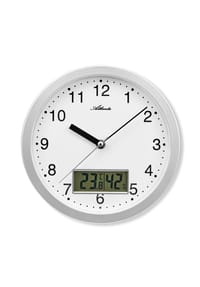 Atlanta by PARAGON - Funkwanduhr ohne Ticken mit Lichtsensor,  Temperatur &  Luftfeuchtigkeit - 4517/19 (Silber) - Silber