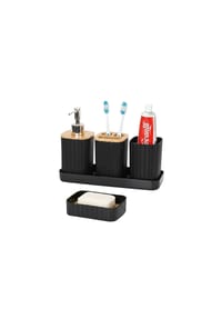 Cheffinger - Badezimmer-Set 5-tlg – Modernes Zubehör für Bad & Gäste-WC - Schwarz 5-teilig