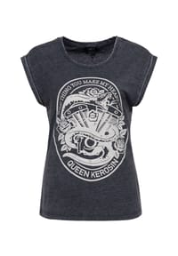 QUEEN KEROSIN - Print-Shirt Ovaler Frontprint mit Motor, Schlange und Rosen sowie Enzymwaschung Wild Thing - anthrazit