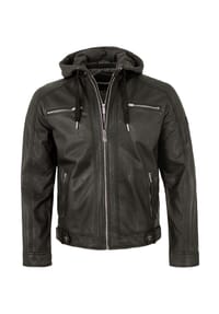 bruno banani - Herren Lederjacke Kapuze Lammnappa schwarz - schwarz