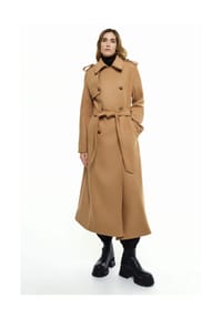 RICANO - Damen Mantel Simona, Trendiger Trenchcoat mit Gürtel und Schulterklappen - Camel